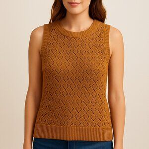 Evereve Women Knit Tank Size S Sleeveless Sweater Vest Cottagecore Boho Academia